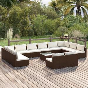 VidaXL 13-delige Loungeset Met Kussens Poly Rattan Bruin