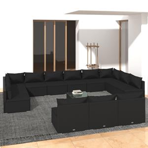 VidaXL 14-delige Loungeset Met Kussens Poly Rattan Zwart