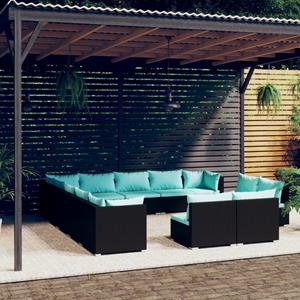 vidaXL 13-tlg. Garten-Lounge-Set mit Kissen Schwarz Poly Rattan 