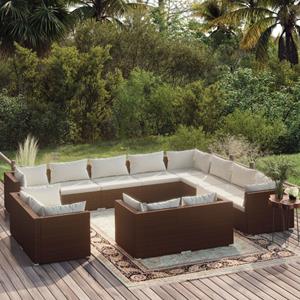 VidaXL 12-delige Loungeset Met Kussens Poly Rattan Bruin