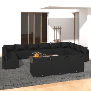 vidaXL Gartenlounge-Set »13-tlg. Garten-Lounge-Set mit Kissen Schwarz Poly Rattan«, (1-tlg)