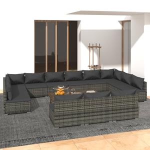 VidaXL 13-delige Loungeset Met Kussens Poly Rattan Grijs