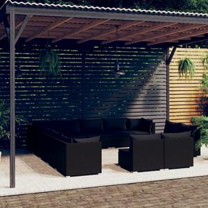 vidaXL 13-tlg. Garten-Lounge-Set mit Kissen Schwarz Poly Rattan 