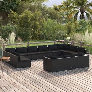 vidaXL 13-tlg. Garten-Lounge-Set mit Kissen Schwarz Poly Rattan 