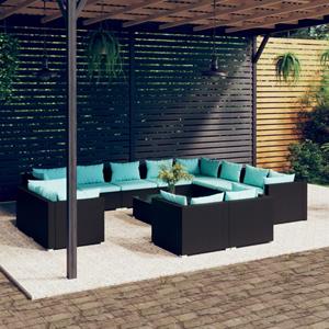 VidaXL 13-delige Loungeset Met Kussens Poly Rattan Zwart