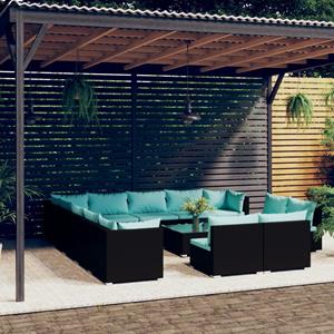 VidaXL 14-delige Loungeset Met Kussens Poly Rattan Zwart