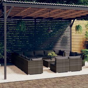 vidaXL 14-tlg. Garten-Lounge-Set mit Kissen Grau Poly Rattan 