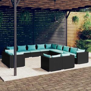 VidaXL 13-delige Loungeset Met Kussens Poly Rattan Zwart