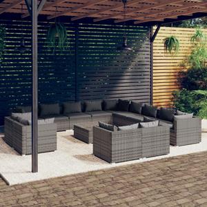 VidaXL 14-delige Loungeset Met Kussens Poly Rattan Grijs