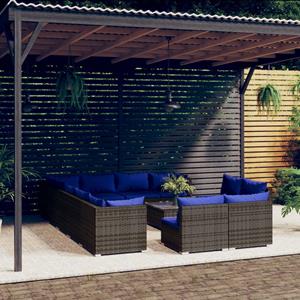 vidaXL 13-tlg. Garten-Lounge-Set mit Kissen Grau Poly Rattan 