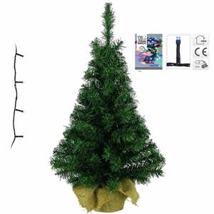Decoris Volle kerstboom/kunstboom 75 cm inclusief gekleurde verlichting - Kunstbomen/kunst kerstbomen