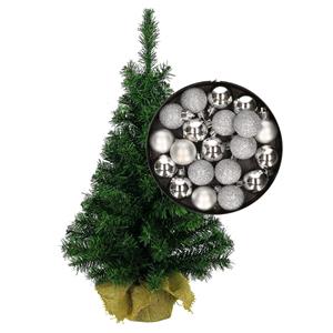 Bellatio Mini kerstboom/kunst kerstboom H75 cm inclusief kerstballen zilver - Kerstversiering