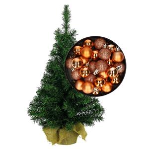 Bellatio Decorations Mini kerstboom/kunst kerstboom H75 cm inclusief kerstballen koper - Kerstversiering