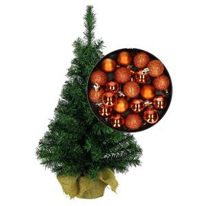 Bellatio Mini kerstboom/kunst kerstboom H75 cm inclusief kerstballen oranje - Kerstversiering