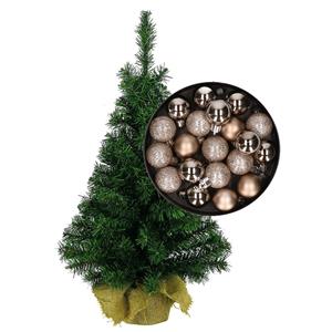 Bellatio Mini kerstboom/kunst kerstboom H75 cm inclusief kerstballen champagne - Kerstversiering