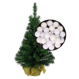 Bellatio Mini kerstboom/kunst kerstboom H75 cm inclusief kerstballen wit - Kerstversiering