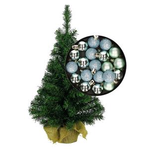 Bellatio Decorations Mini kerstboom/kunst kerstboom H75 cm inclusief kerstballen mintgroen - Kerstversiering