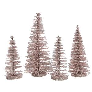 Decoris Set van 4x stuks decoratie kerstboompjes glitter roze 4 stuks