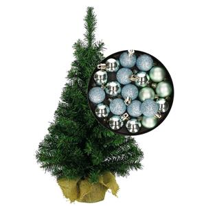 Bellatio Mini kerstboom/kunst kerstboom H45 cm inclusief kerstballen mintgroen - Kerstversiering