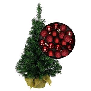 Bellatio Mini kerstboom/kunst kerstboom H45 cm inclusief kerstballen donkerrood - Kerstversiering