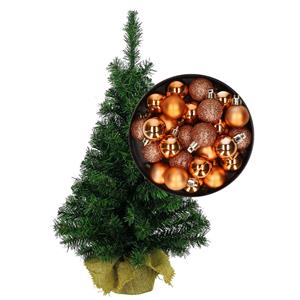Bellatio Mini kerstboom/kunst kerstboom H45 cm inclusief kerstballen koper - Kerstversiering