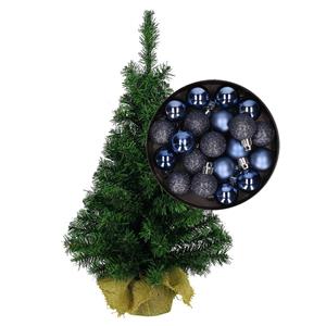 Bellatio Mini kerstboom/kunst kerstboom H45 cm inclusief kerstballen donkerblauw - Kerstversiering