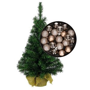 Bellatio Decorations Mini kerstboom/kunst kerstboom H45 cm inclusief kerstballen champagne - Kerstversiering