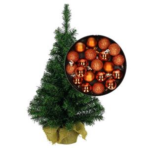 Bellatio Decorations Mini kerstboom/kunst kerstboom H45 cm inclusief kerstballen oranje - Kerstversiering