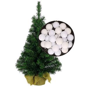 Bellatio Decorations Mini kerstboom/kunst kerstboom H45 cm inclusief kerstballen wit - Kerstversiering