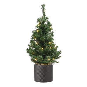Decoris Volle kunst kerstboom 75 cm met verlichting inclusief donkergrijze pot - Kunstkerstbomen middelgroot