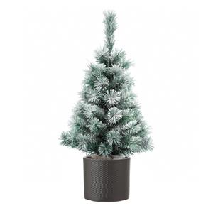 Decoris Volle besneeuwde kunst kerstboom 75 cm inclusief donkergrijze pot - Kunstkerstbomen middelgroot