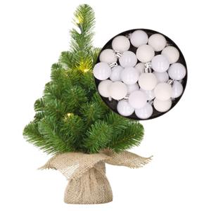 Bellatio Mini kerstboom/kunstboom met verlichting 45 cm en inclusief kerstballen wit - Kerstversiering