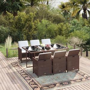 VidaXL 7-delige Tuinset Met Kussens Poly Rattan Bruin