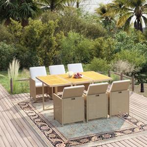 vidaxl 7-delige Tuinset met kussens poly rattan beige