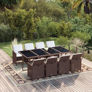 VidaXL 9-delige Tuinset Met Kussens Poly Rattan Bruin