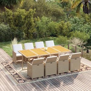 vidaXL 9-tlg. Garten-Essgruppe mit Kissen Poly Rattan Beige 