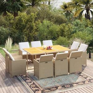 vidaxl 11-delige Tuinset met kussens poly rattan beige