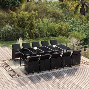 VidaXL 11-delige Tuinset Met Kussens Poly Rattan Zwart