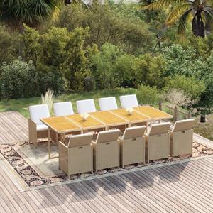 vidaXL 11-tlg. Garten-Essgruppe mit Kissen Poly Rattan Beige 