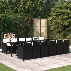 vidaXL 13-tlg. Garten-Essgruppe mit Kissen Poly Rattan Schwarz 