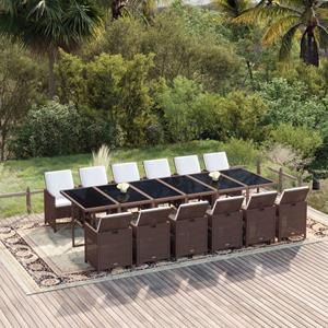 VidaXL 13-delige Tuinset Met Kussens Poly Rattan Bruin