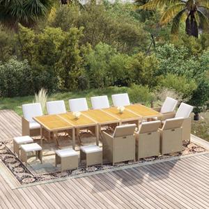 vidaXL 15-tlg. Garten-Essgruppe mit Kissen Poly Rattan Beige 