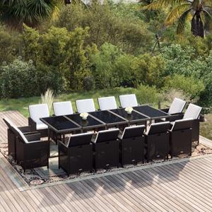 vidaXL 15-tlg. Garten-Essgruppe mit Kissen Poly Rattan Schwarz 