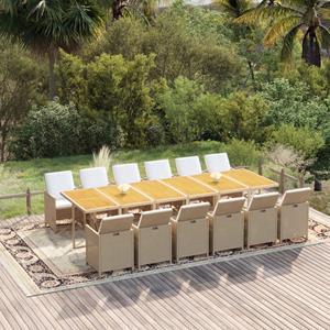 vidaXL 13-tlg. Garten-Essgruppe mit Kissen Poly Rattan Beige 