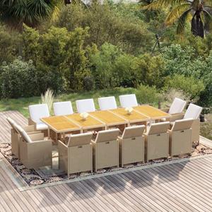 vidaXL 15-tlg. Garten-Essgruppe mit Kissen Poly Rattan Beige 