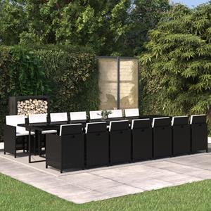 vidaXL 15-tlg. Garten-Essgruppe mit Kissen Poly Rattan Schwarz 