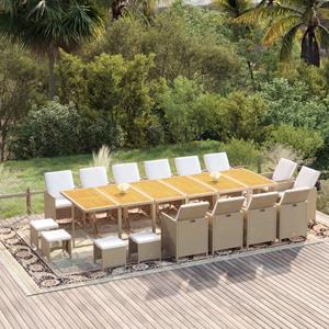 vidaXL 17-tlg. Garten-Essgruppe mit Kissen Poly Rattan Beige 