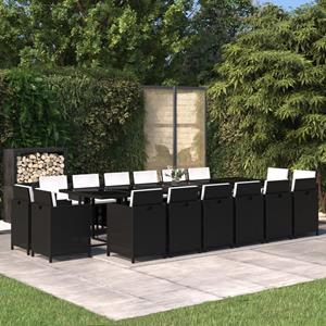 vidaXL 17-tlg. Garten-Essgruppe mit Kissen Poly Rattan Schwarz 