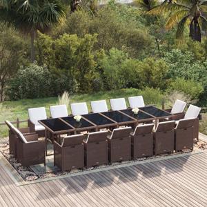 vidaXL 17-tlg. Garten-Essgruppe mit Kissen Poly Rattan Braun 