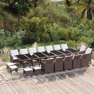 vidaXL 19-tlg. Garten-Essgruppe mit Kissen Poly Rattan Braun 